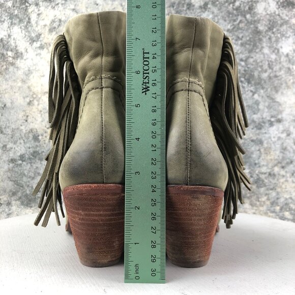 Sam Edelman Women's Size 11M Louie Green Leather Fringe High Heel Ankle Boots - Picture 8 of 15